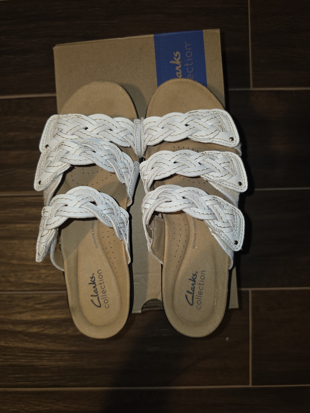 Clarks Women's White Braided Double-Strap Slide Sandals